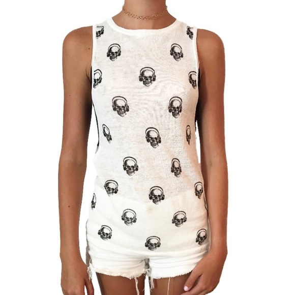 360 Cashmere Tops - Skull Cashmere Tank Top